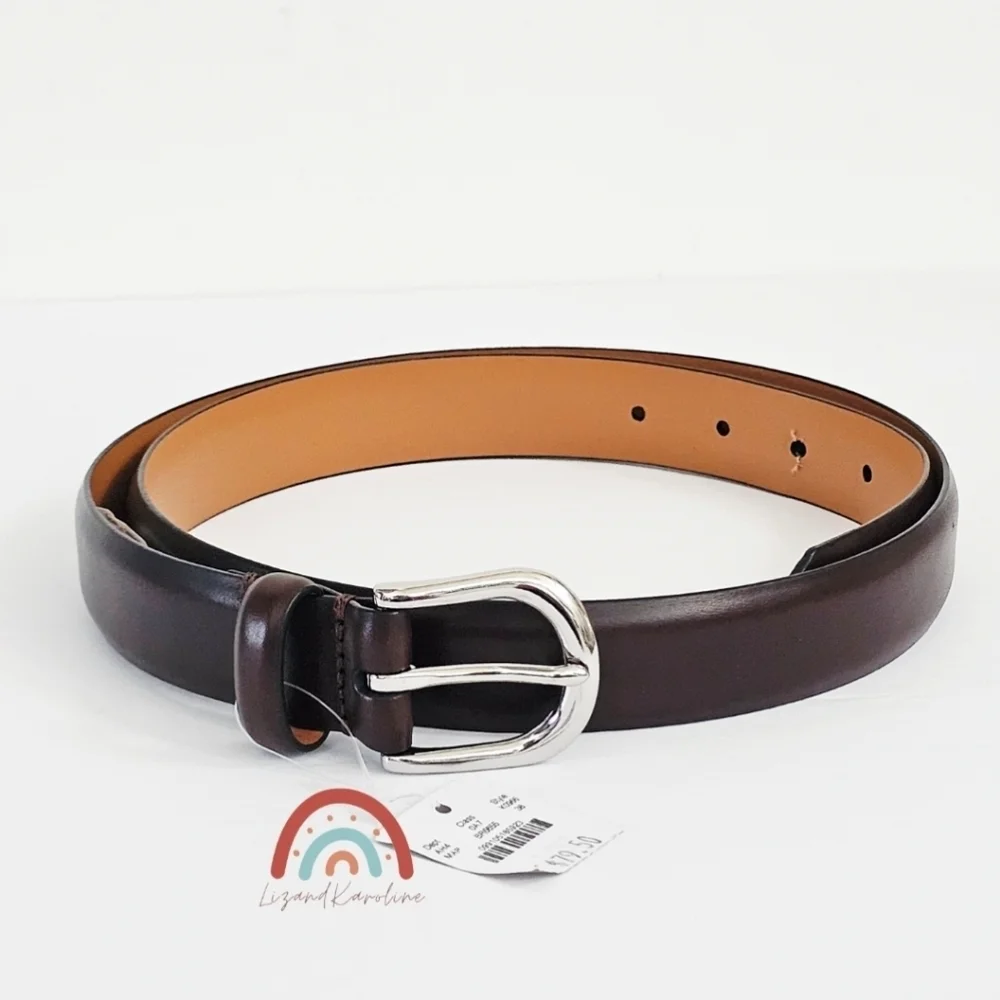 New! J. Crew Leather Round Buckle Dress Belt in Maple